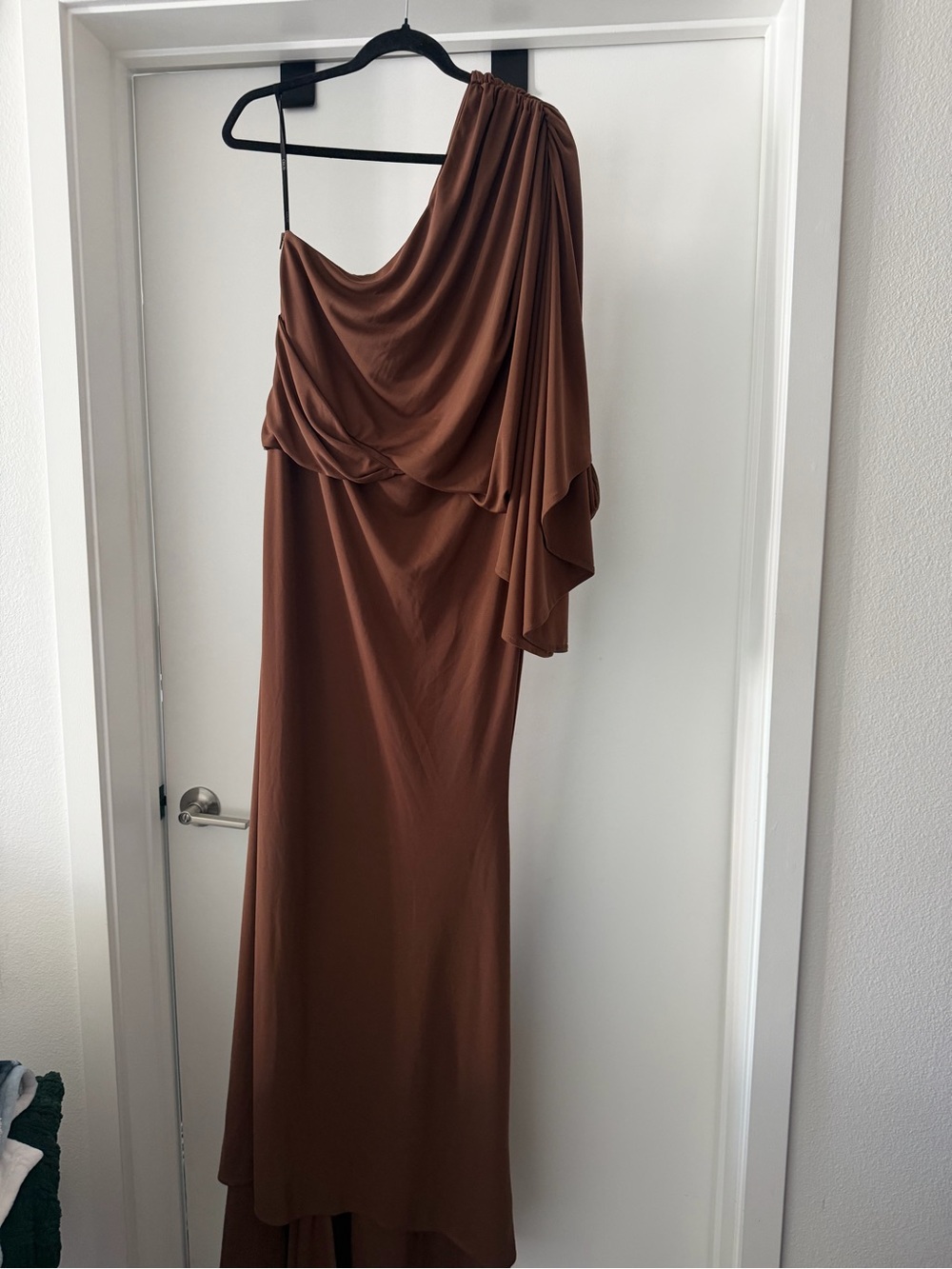 ASOS One-Shoulder Draped Brown Evening Gown